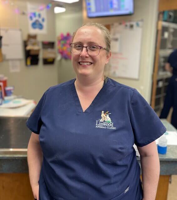 Kelli, a Veterinary Technician at Linwood Animal Clinic.